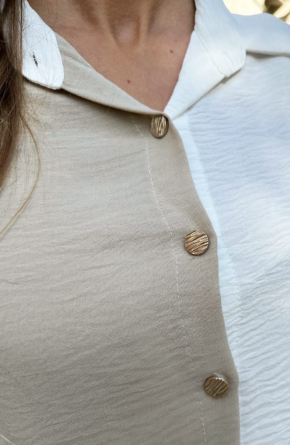 Colorblock Long Sleeve Blouse Beige Ecru – kleding — foto 10