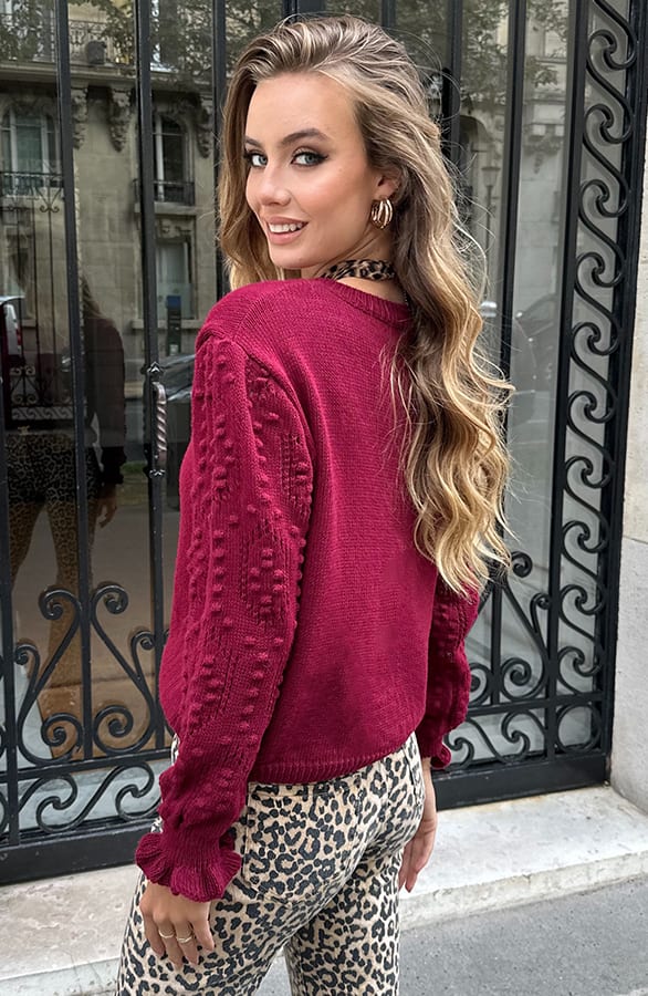 Detailed Sleeve Sweater Sari Burgundy – truien — foto 4