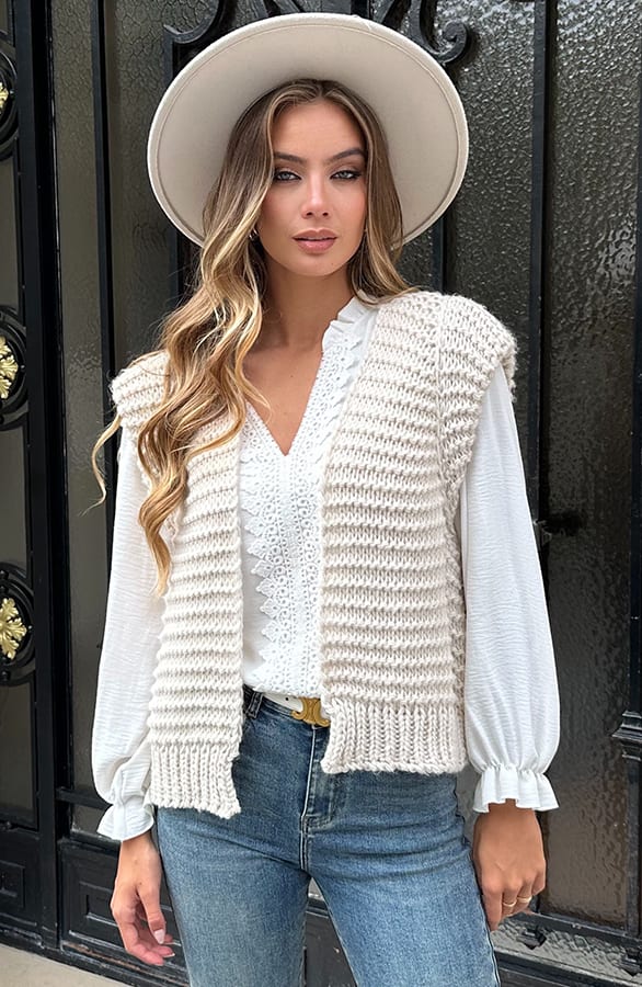 Grof Gebreid Gilet Kiek Beige – vesten — foto 5