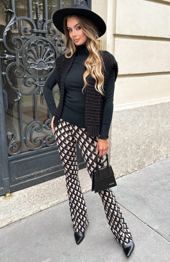 Janine Flared Broek Geblokt Zwart – flared broeken — foto 6