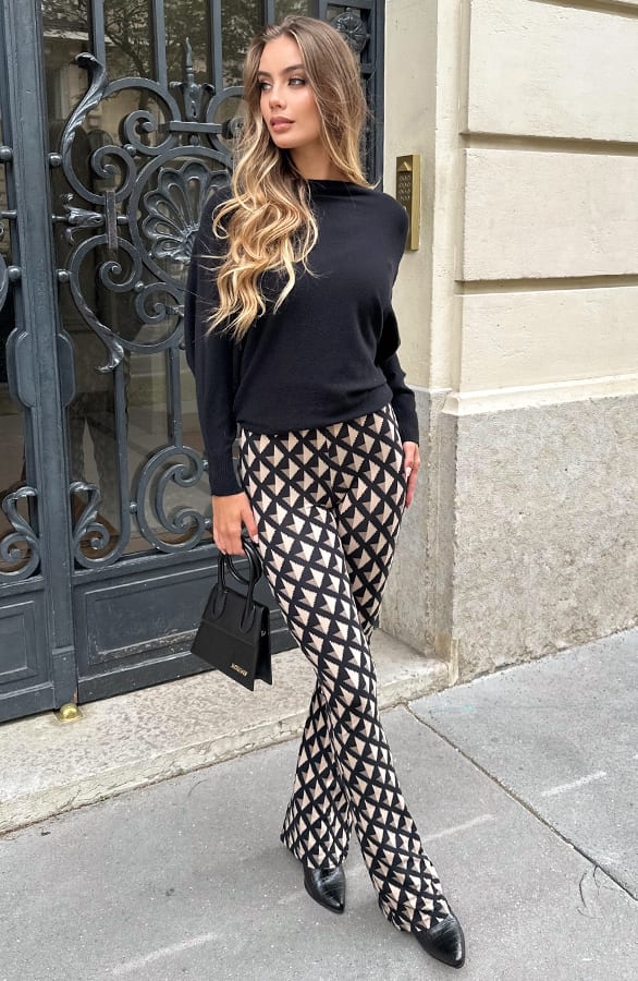 Janine Flared Broek Geblokt Zwart – flared broeken — foto 5