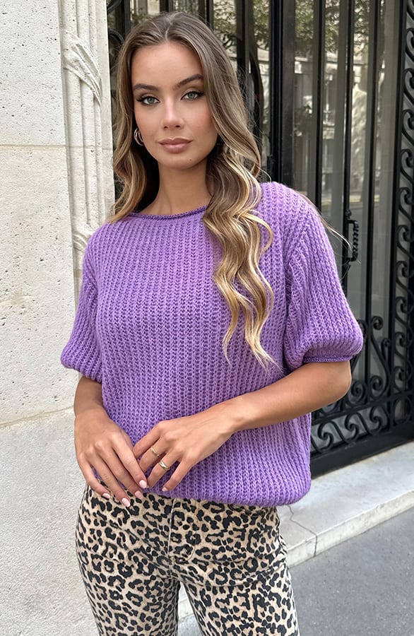 Knitted Lurex Short Sleeve Trui Indy Lila – truien — foto 6