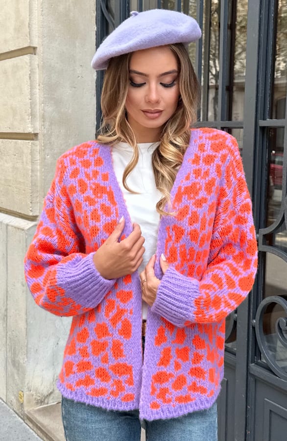 Leopard Print Cardigan Lila Oranje – shoparchief — foto 5