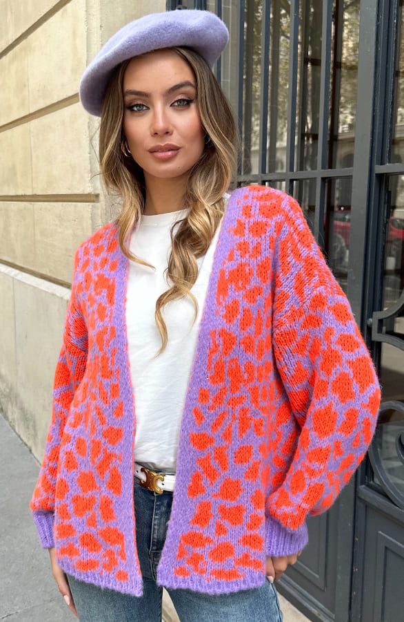 Leopard Print Cardigan Lila Oranje – shoparchief — foto 8