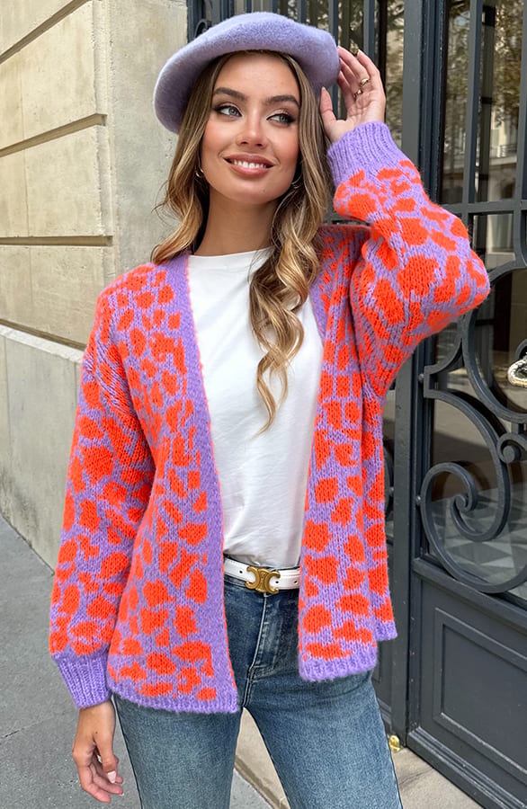 Leopard Print Cardigan Lila Oranje – shoparchief — foto 4