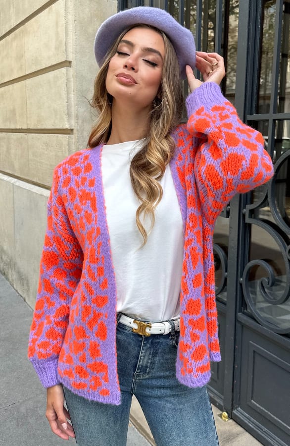 Leopard Print Cardigan Lila Oranje – shoparchief — foto 6