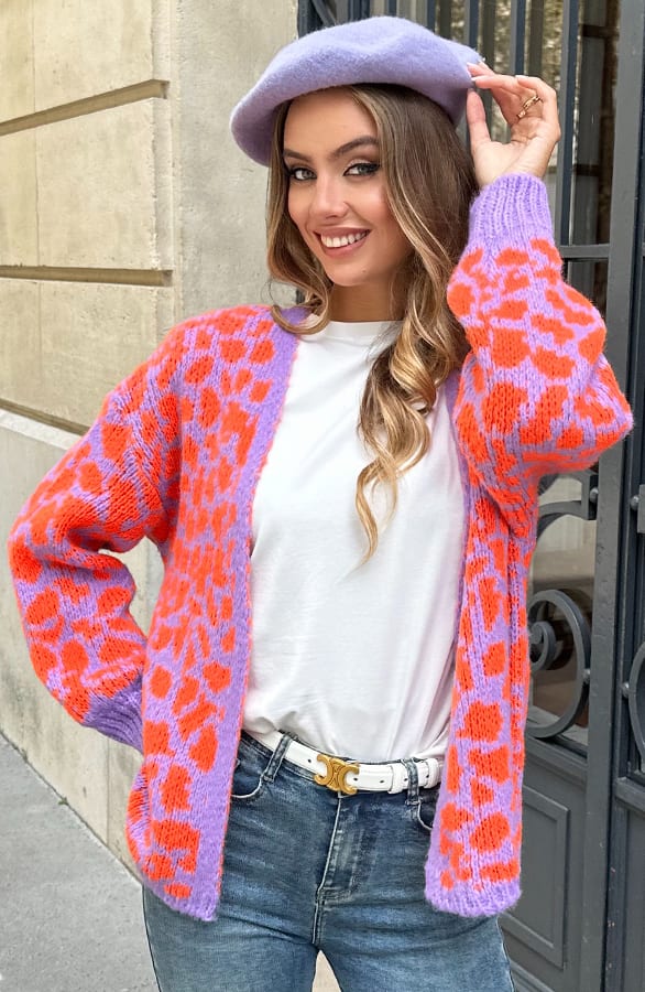 Leopard Print Cardigan Lila Oranje – shoparchief — foto 2