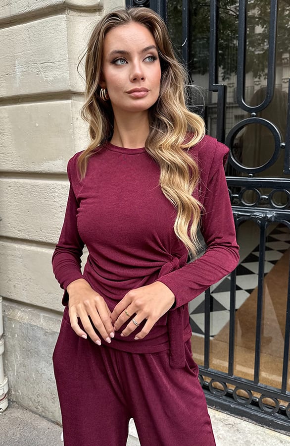 Padded Shoulder Top Burgundy – shirts & tops — foto 7