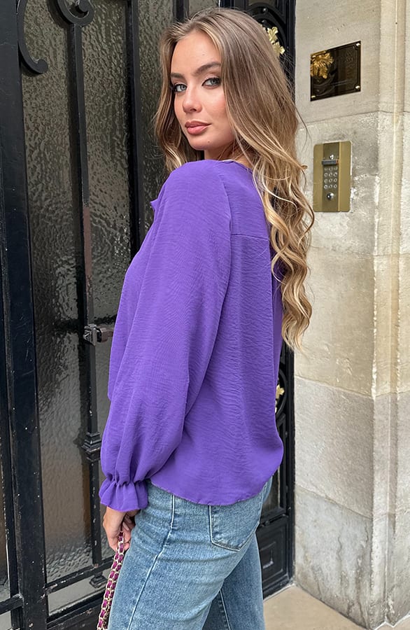 Pofmouwen Blouse Met Ruffle Demi Dark Purple – kleding — foto 3