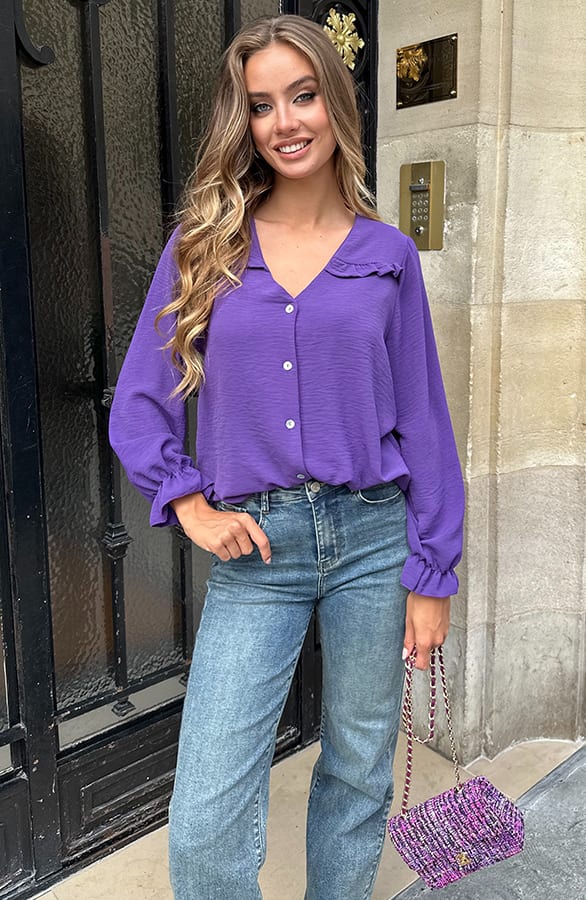 Pofmouwen Blouse Met Ruffle Demi Dark Purple – kleding — foto 4