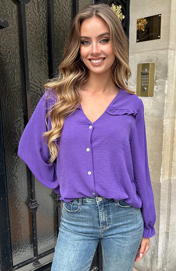 Pofmouwen Blouse Met Ruffle Demi Dark Purple – kleding — foto 5