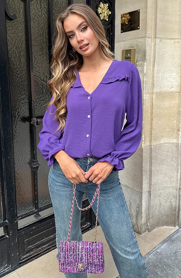 Pofmouwen Blouse Met Ruffle Demi Dark Purple