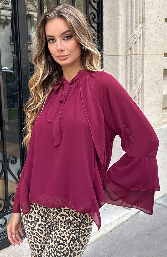 Ruffle Elegance Blouse Burgundy – kleding — foto 3