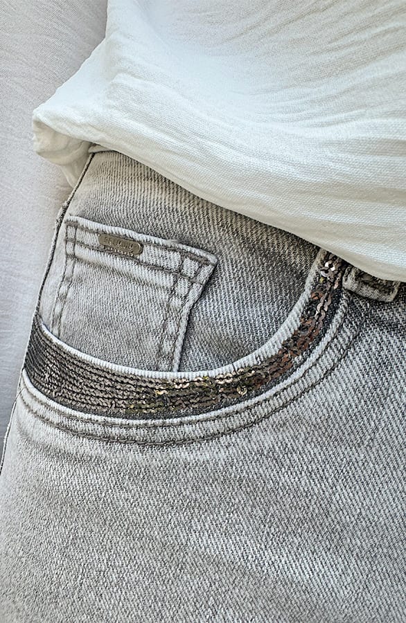 Skinny Jeans Glitter Denim Grijs — foto 3