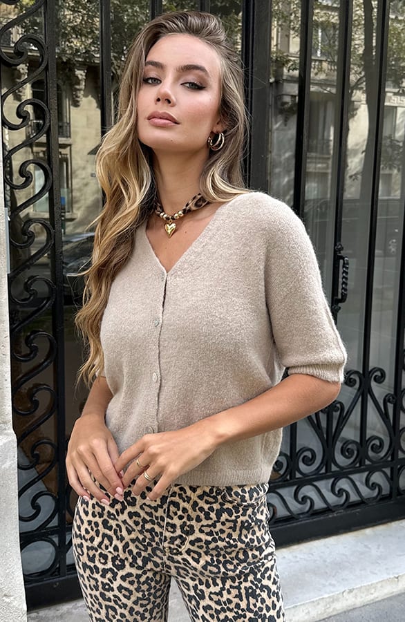 Soft Button Alpaca Cardigan Taupe – shirts & tops