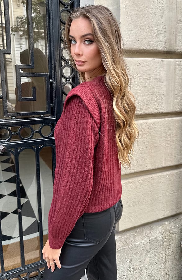 Soft Rib Detail Trui Burgundy – truien — foto 3