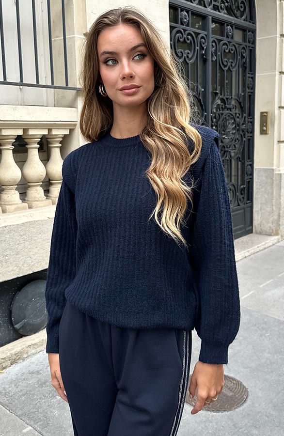 Soft Rib Detail Trui Navy – truien — foto 4