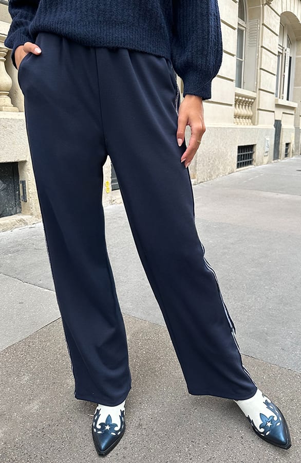 Stretch Straight Broek Met Bies Navy – broeken — foto 2