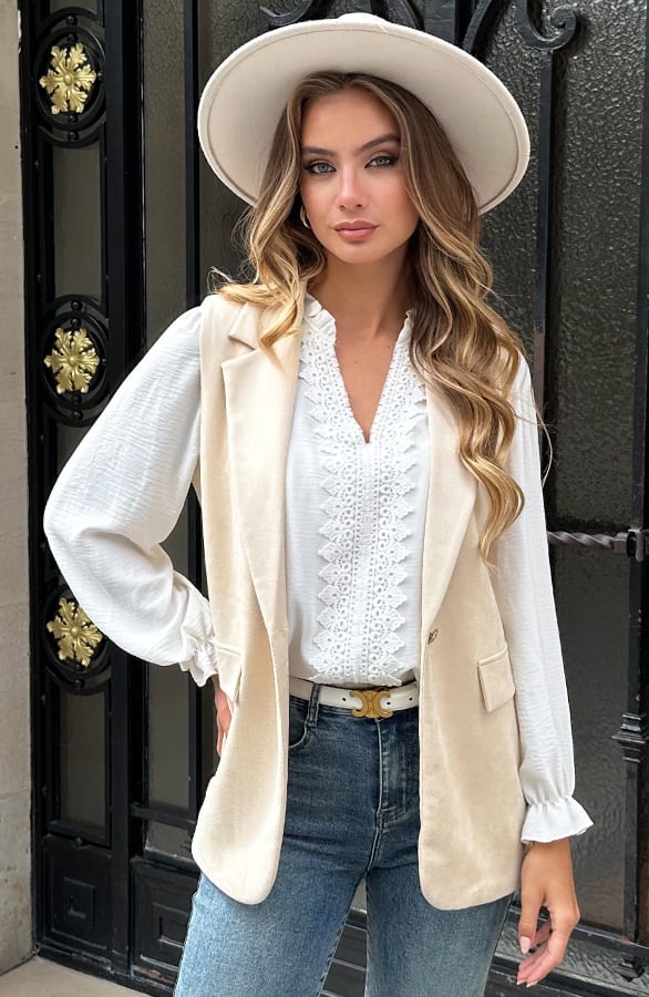 Suede Blazer Gilet Sally Beige – gilets — foto 3