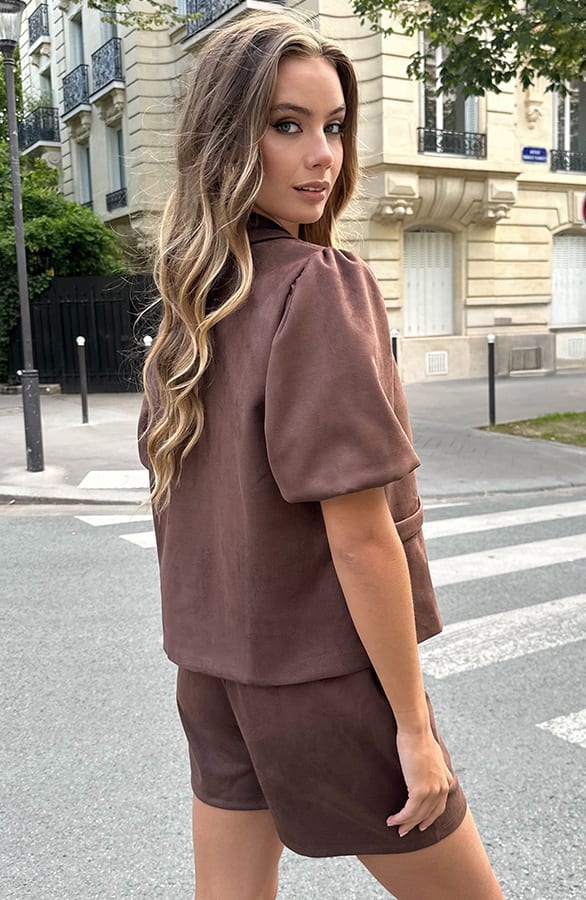 Suede Blazer Korte Mouw Hayley Choco – blazers — foto 4