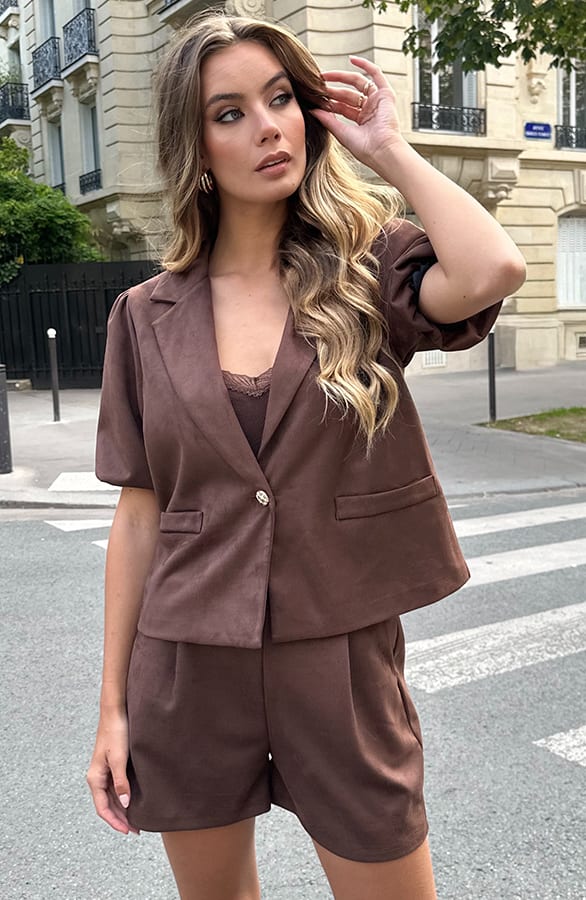 Suede Blazer Korte Mouw Hayley Choco – blazers — foto 3
