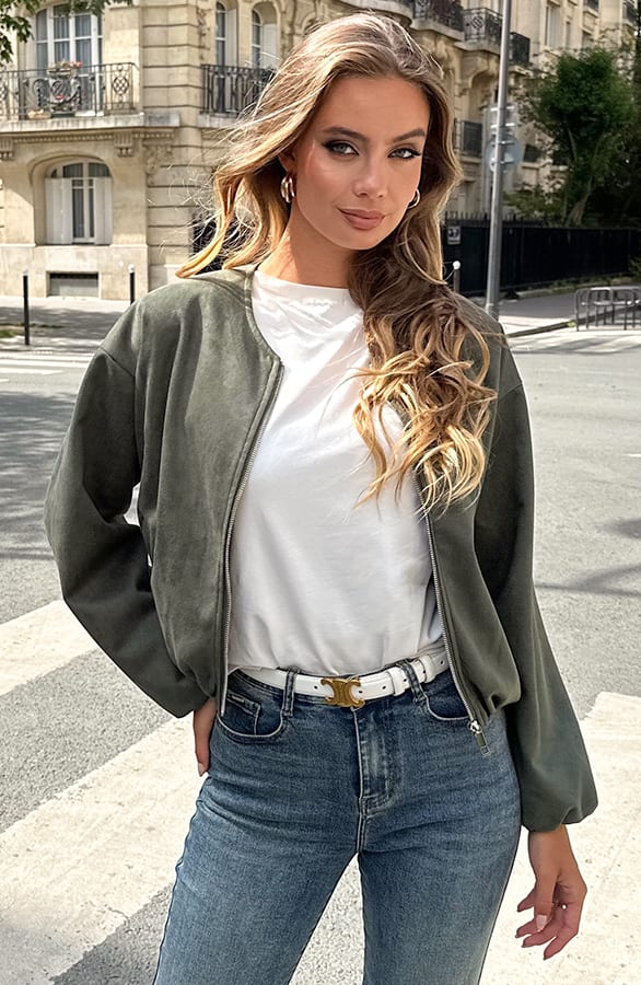 Suede Bomber Jacket Linsey Army – jassen — foto 7