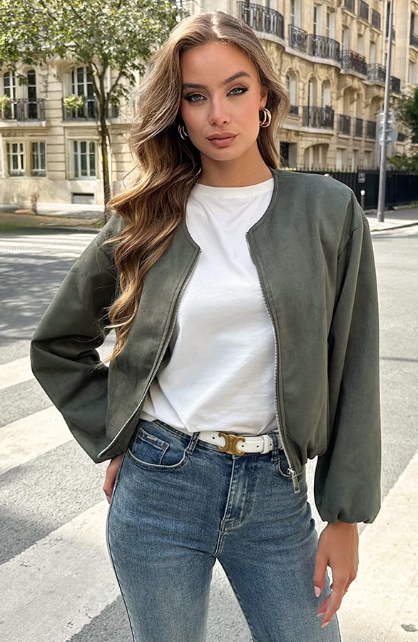 Suede Bomber Jacket Linsey Army – jassen — foto 8