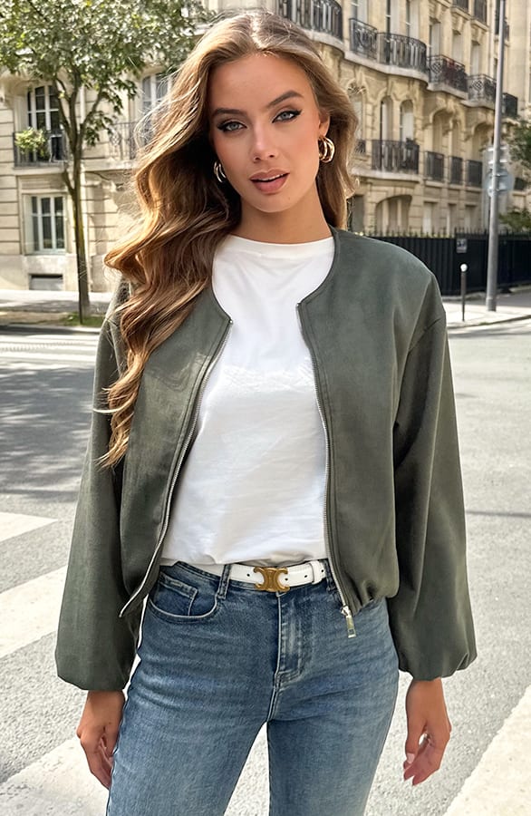 Suede Bomber Jacket Linsey Army – jassen — foto 3
