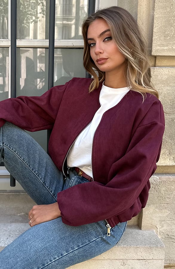 Suede Bomber Jacket Linsey Burgundy – jassen — foto 6