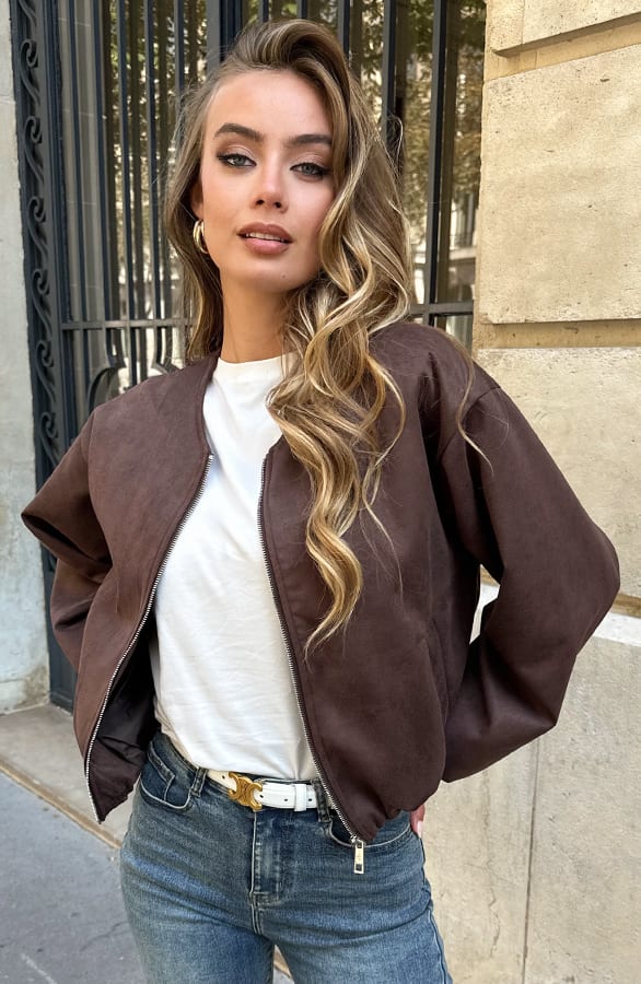 Suede Bomber Jacket Linsey Choco – jassen — foto 3