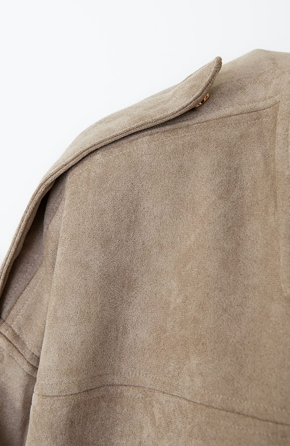 Suede Oversized Jas Beige – kleding — foto 2