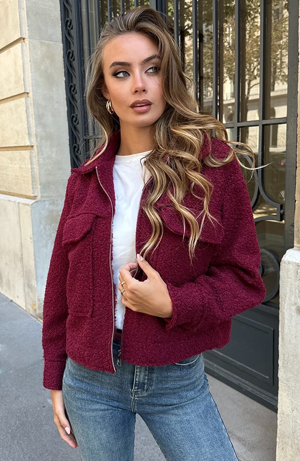 Teddy Bomber Jacket Met Rits Eden Burgundy – jassen — foto 2
