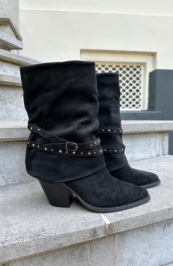 Western Suede Studs Laarzen Zwart – schoenen — foto 2