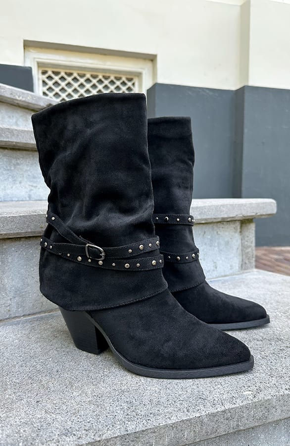 Western Suede Studs Laarzen Zwart – schoenen
