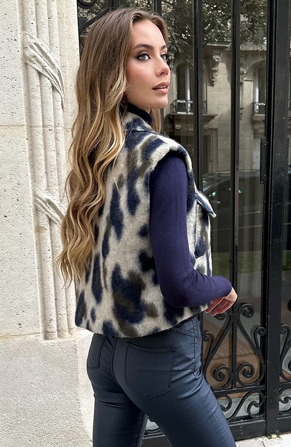 Woven Leopard Gilet Navy – shoparchief — foto 3