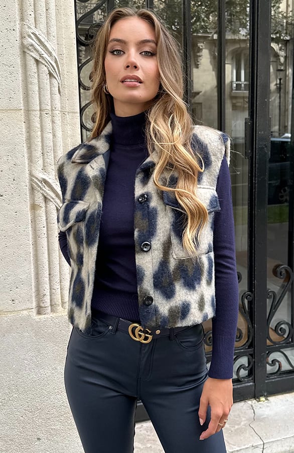 Woven Leopard Gilet Navy – shoparchief — foto 6
