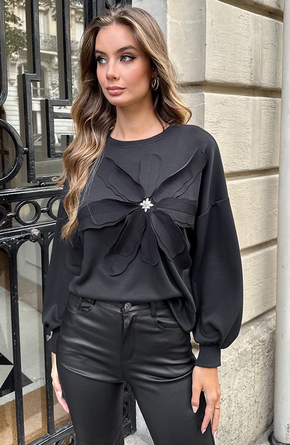 Stretch Flower Sweater Zwart – truien — foto 6