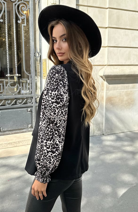 Blazer Panterprint Mouwen Olivia Zwart – vesten — foto 3