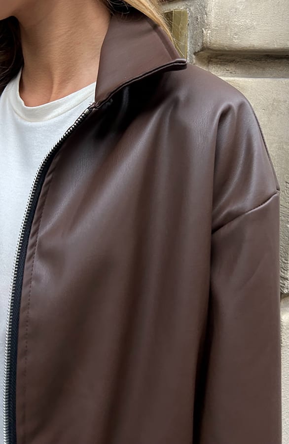 Bomberjacket PU Leer Choco – shoparchief — foto 5