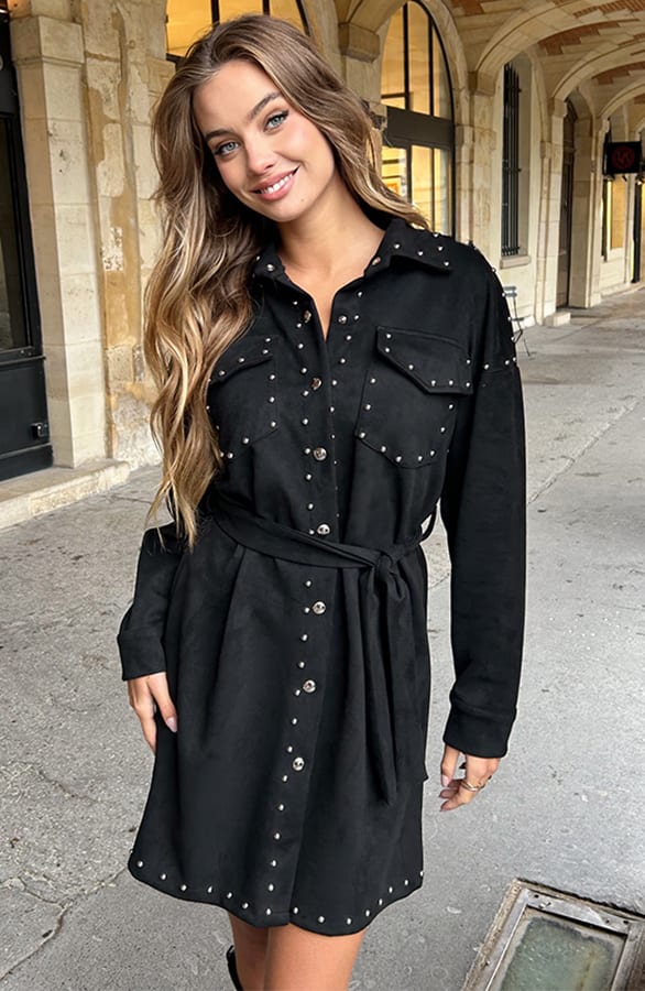 Button Down Dress Studs Zwart