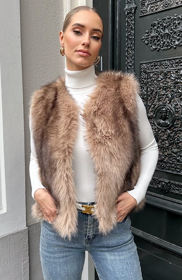 Chique Faux Fur Gilet Beige – shoparchief