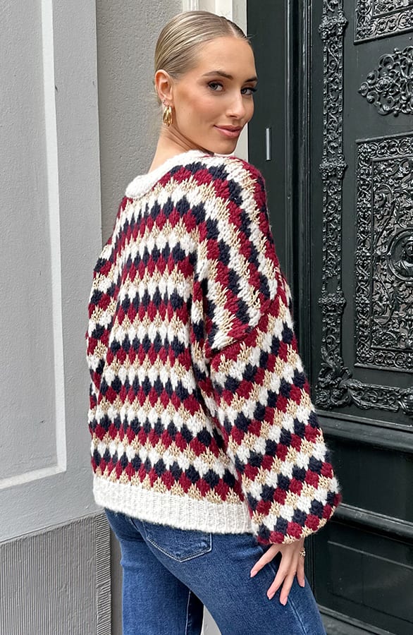 Comfortabele Oversized Knit Burgundy  Beige – truien — foto 4