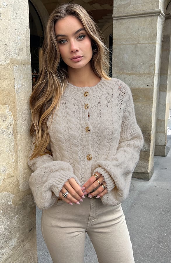 Cozy Kabel Cardigan Taupe – vesten — foto 5