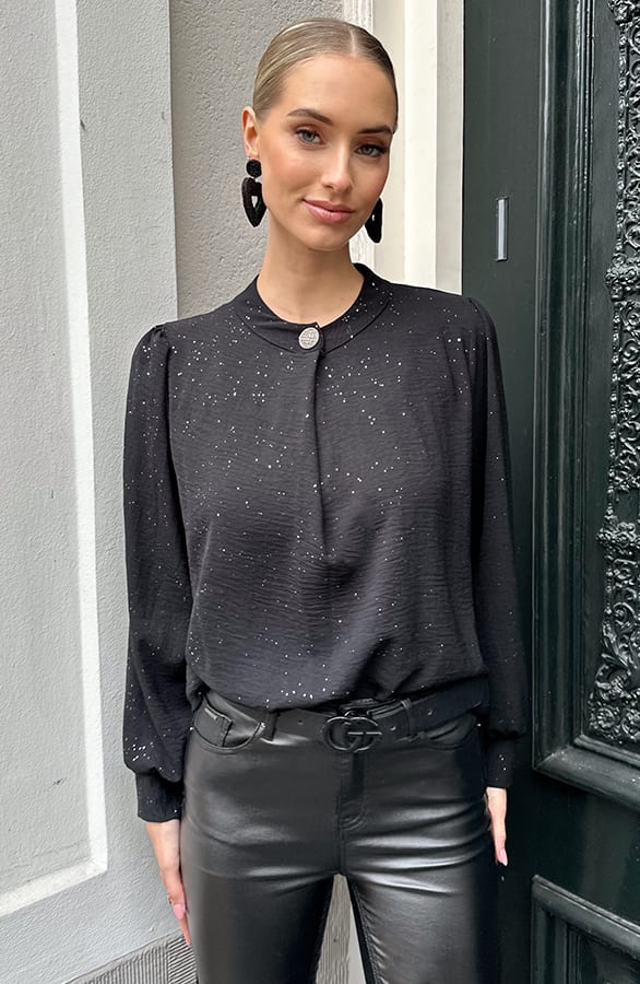 Detailed Button Blouse Glitter