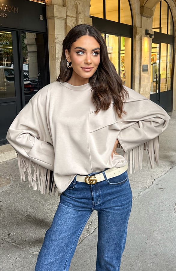 Detailed Fringe Trui Beige – shoparchief — foto 4