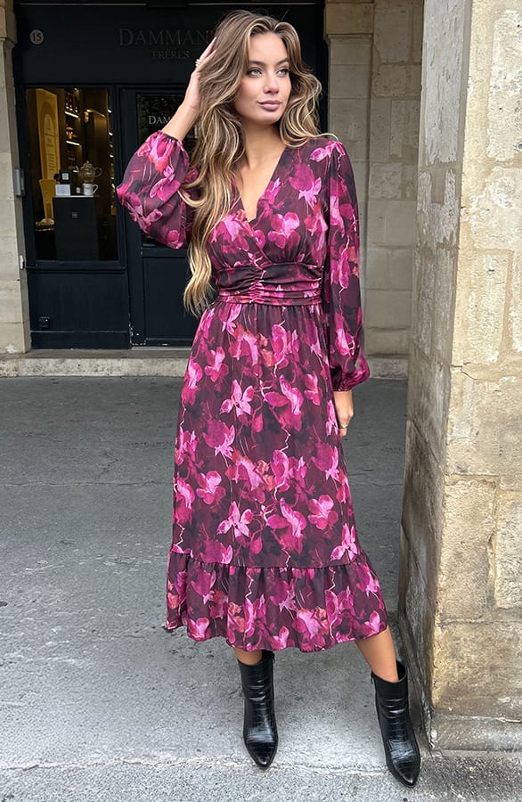 Floral Print Maxi Dress Roze