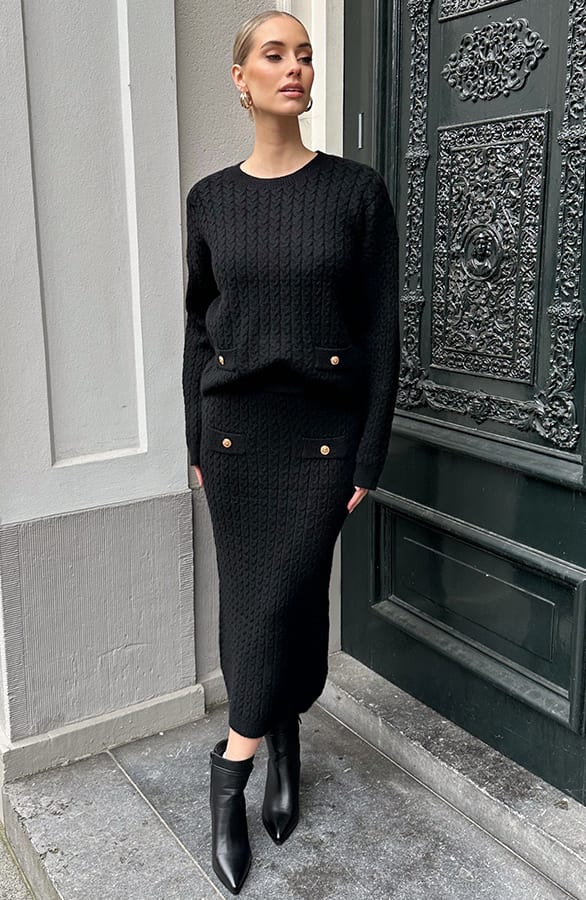 Gebreide Kabel Rok Zwart – kleding — foto 2