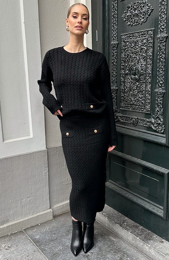 Gebreide Kabel Rok Zwart – kleding — foto 6