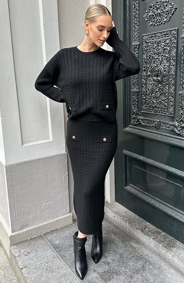 Gebreide Kabel Rok Zwart – kleding — foto 5