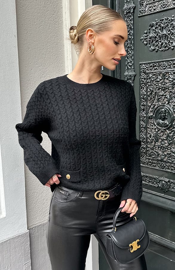 Gebreide Kabel Trui Zwart – shoparchief — foto 10